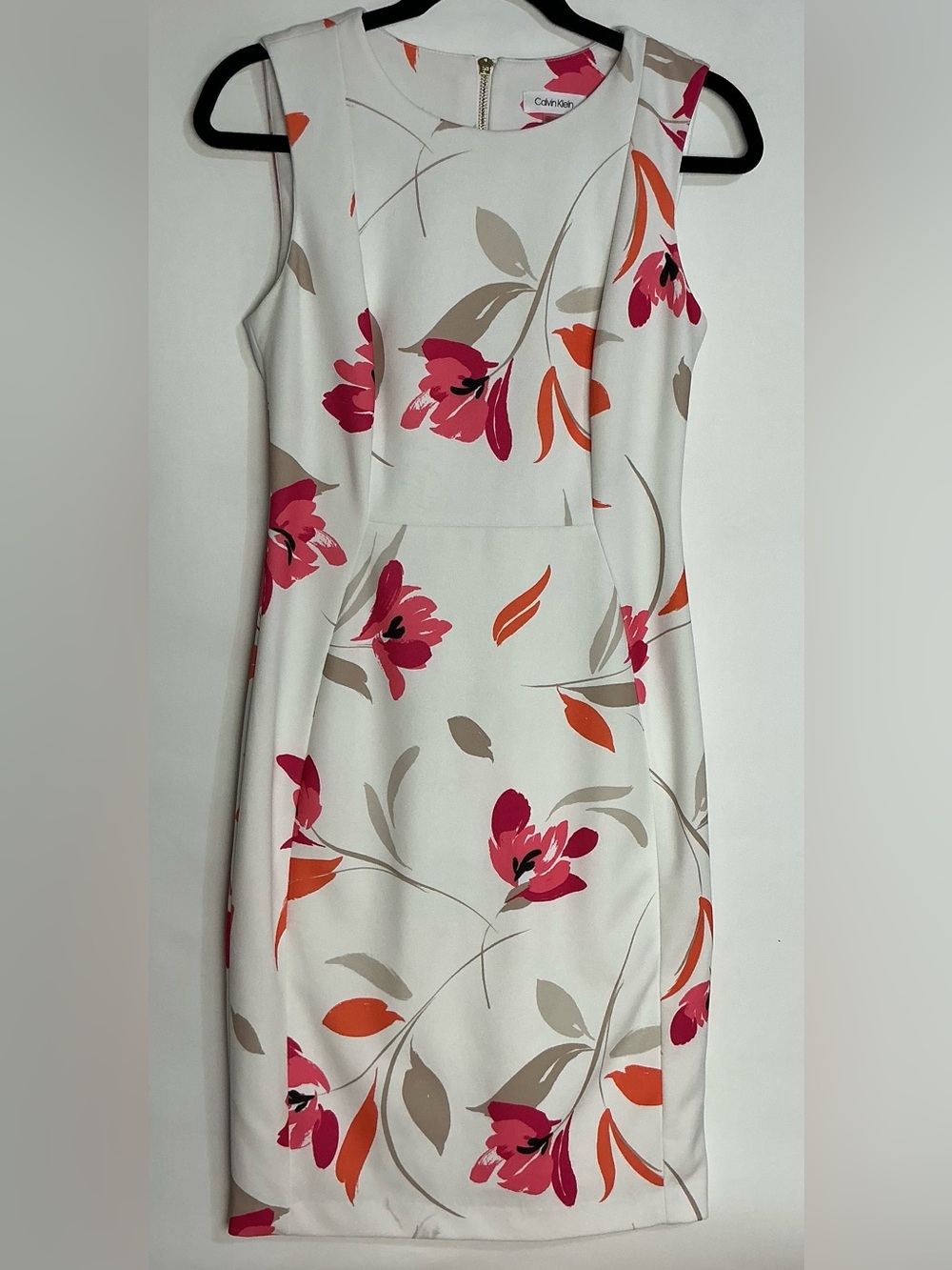 Calvin Klein White Midi Dress with Pink & Orange Floral